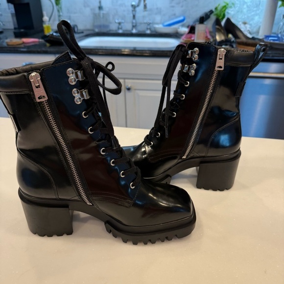 ALLSAINTS INDIGO Lace Up High Heel Combat Boots BLACK PATENT LEATHER US 8 EU 38 - Picture 8 of 15